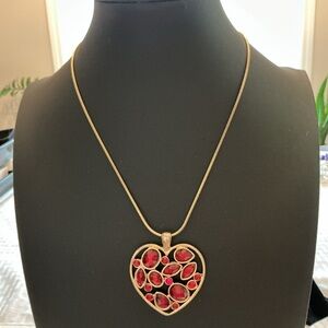 Red Heart Gold Tone Pendant Necklace